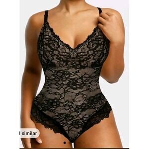NWT Shapellx Black Lace Airslim BodySuit Womens Size Large Thong Shapewear